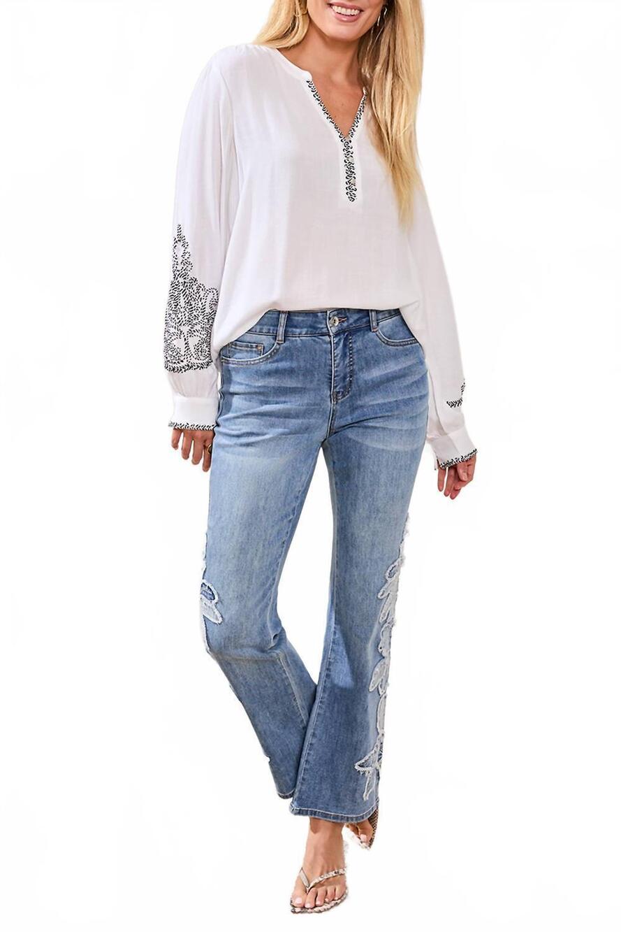 NEW TRIBAL sophia applique flare jeans in pebbleblue
